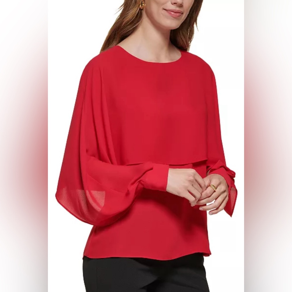 Cape Blouse DKNY Crewneck Smocked-Cuff Size XL - Picture 4 of 9